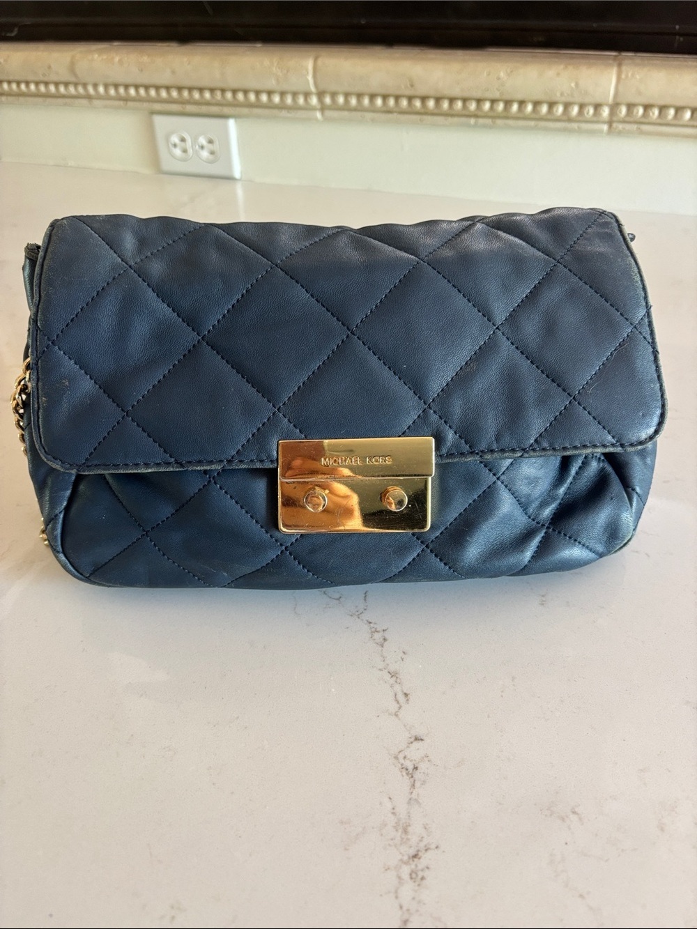 Michael Kors Quilted Navy Leather Crossbody with Gold Hardware